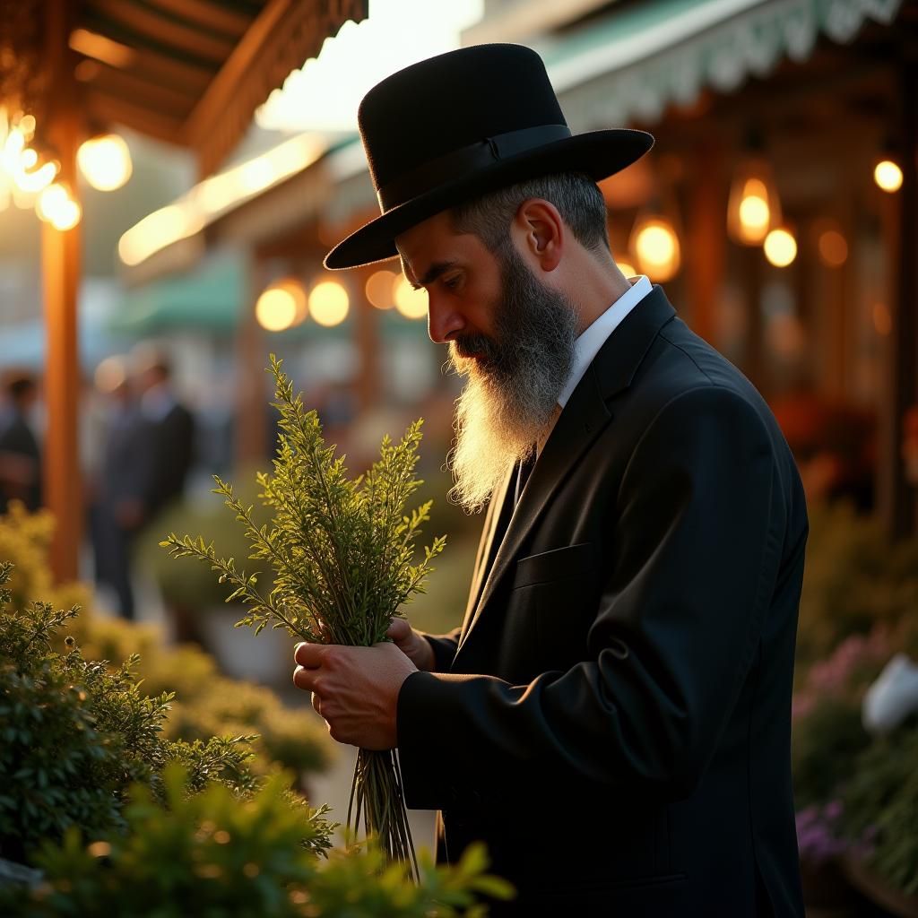 Orthodox Jewish Man Selects Hadasim in Market