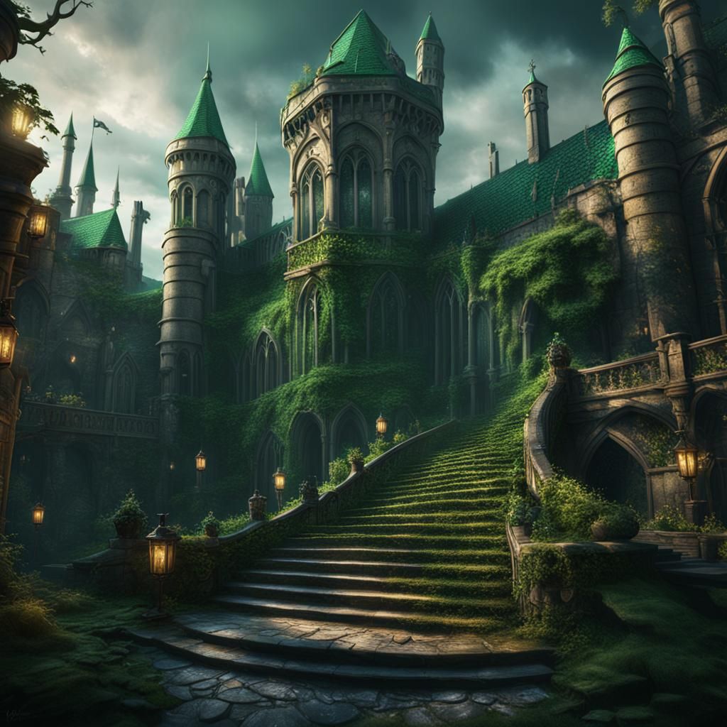 Detailed Slytherin Matte Painting in Deep Color