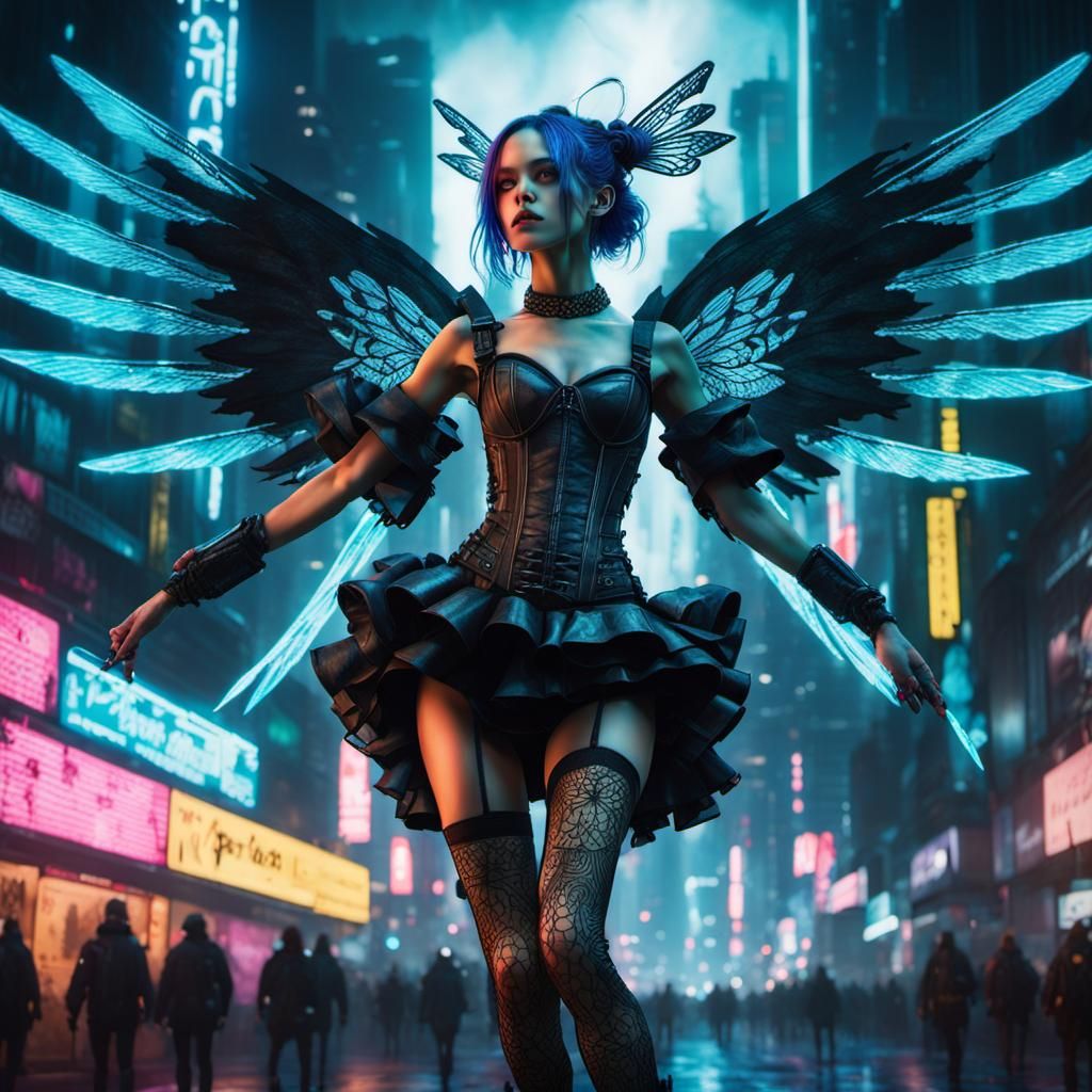 Psychedelic Forest Fairy Angel in Cyberpunk Style