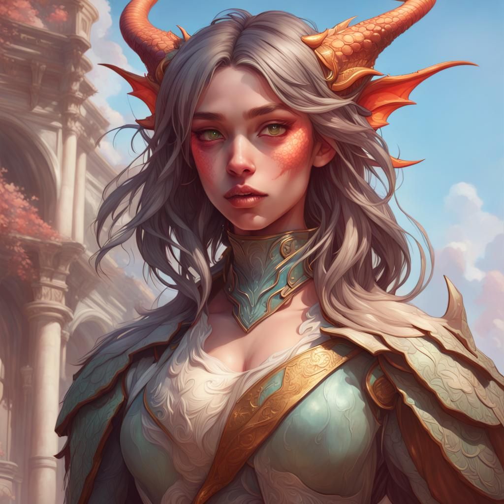 Dragon Girl Portrait in Hyperdetailed Digital Art