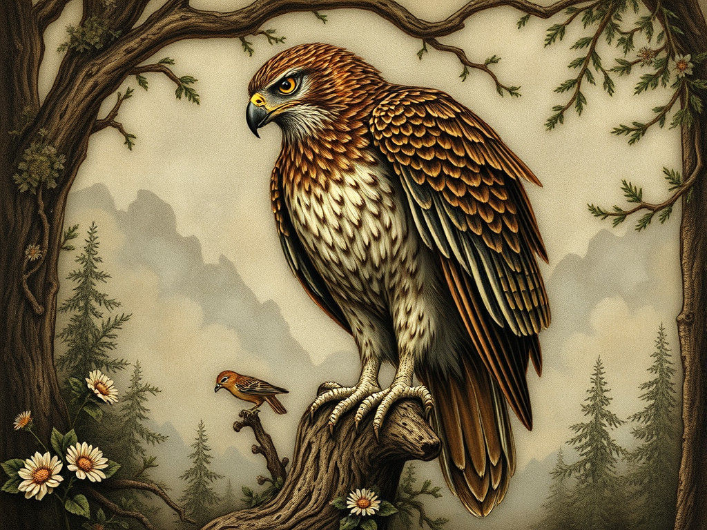 Nostalgic Hawk Carving in Traditional Rustic Style