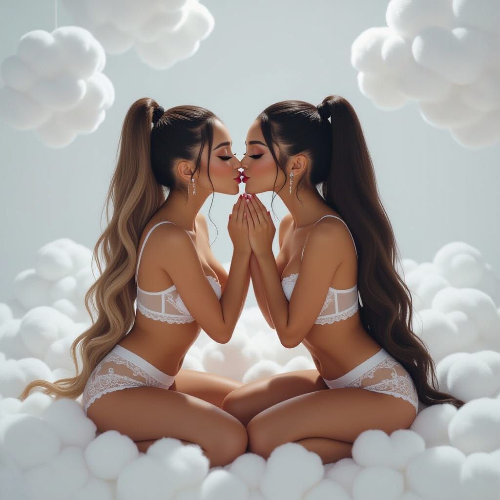Ariana Grande Playfully Wrestling Clone: Whimsical Art