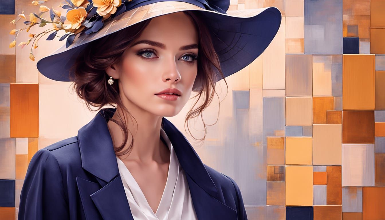 Elegant Woman in Vintage Hat, Digital Art