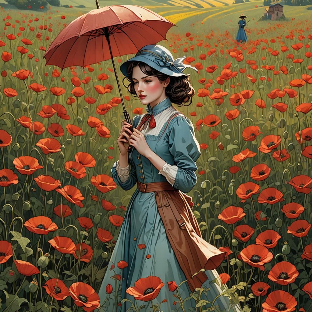 Dorothy in Poppy Field: Art Nouveau Portrait