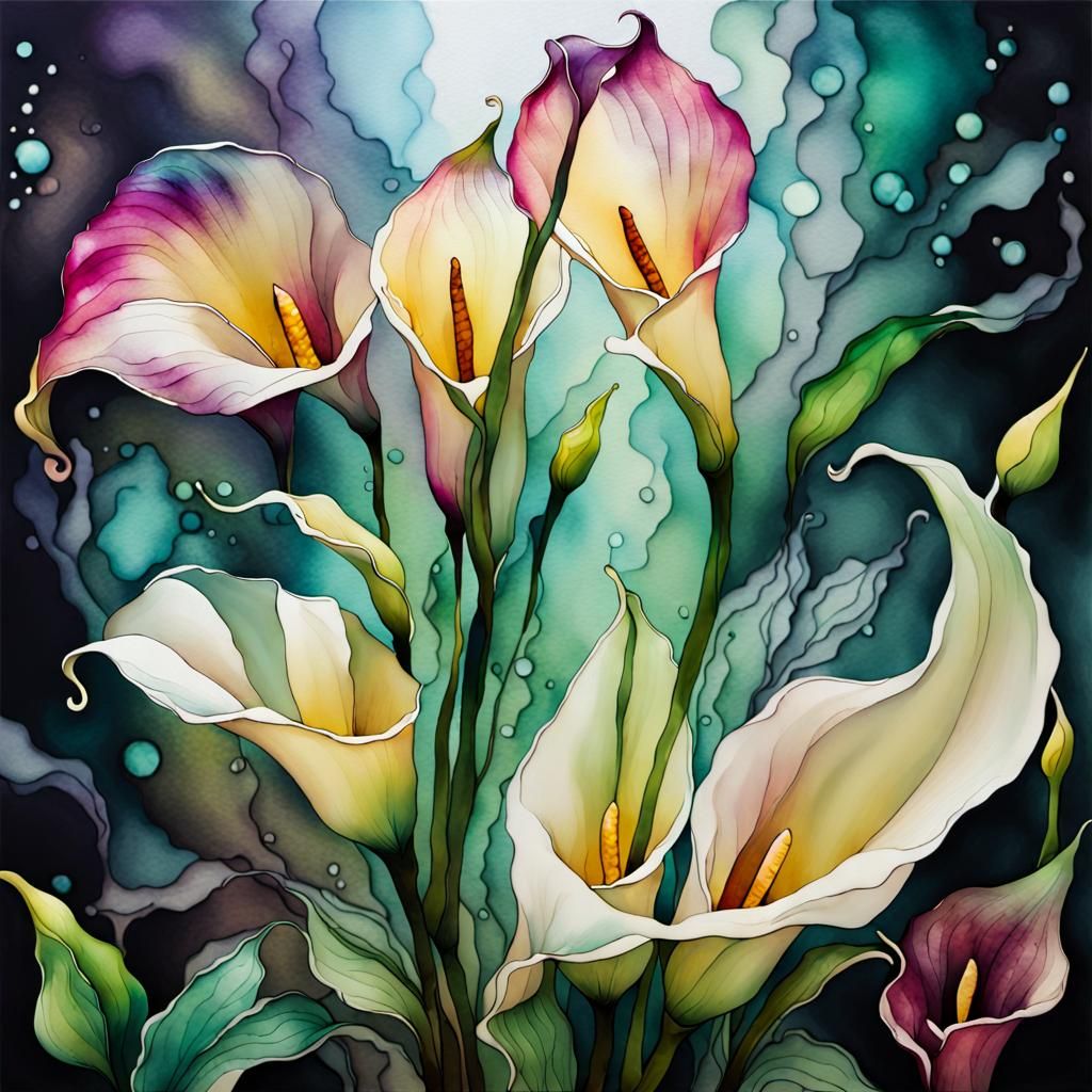 Alcohol Ink Calla Lilies Art