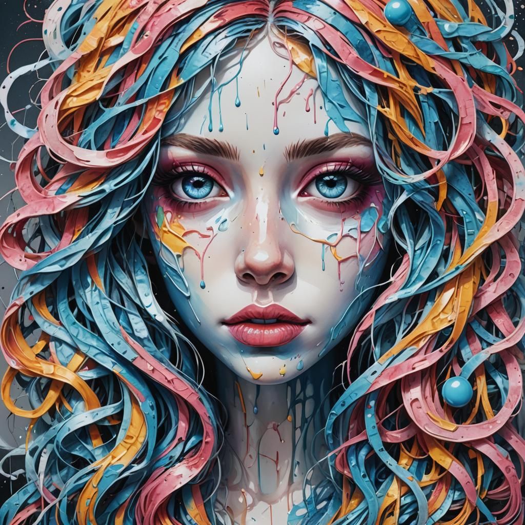 Yarn Girl: Whimsical Fantasy in Graffiti Art Style