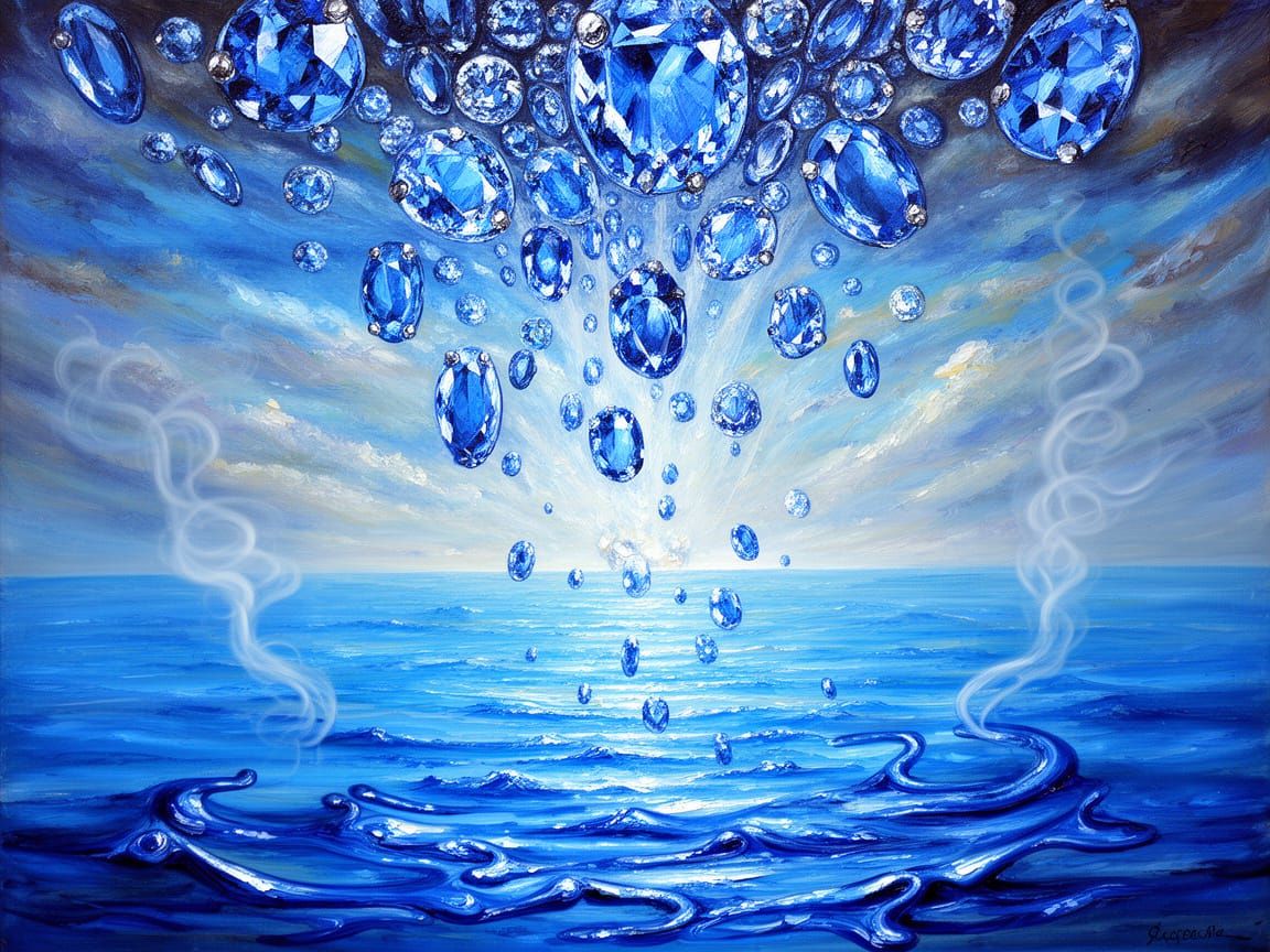 Surreal Oil Painting of Melting Sapphire Jewels in Ethereal ...