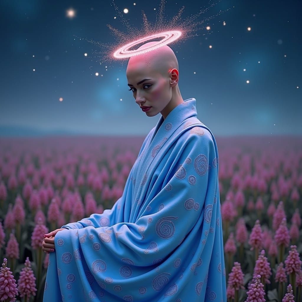 Cosmic Goddess in Night Sky Garden