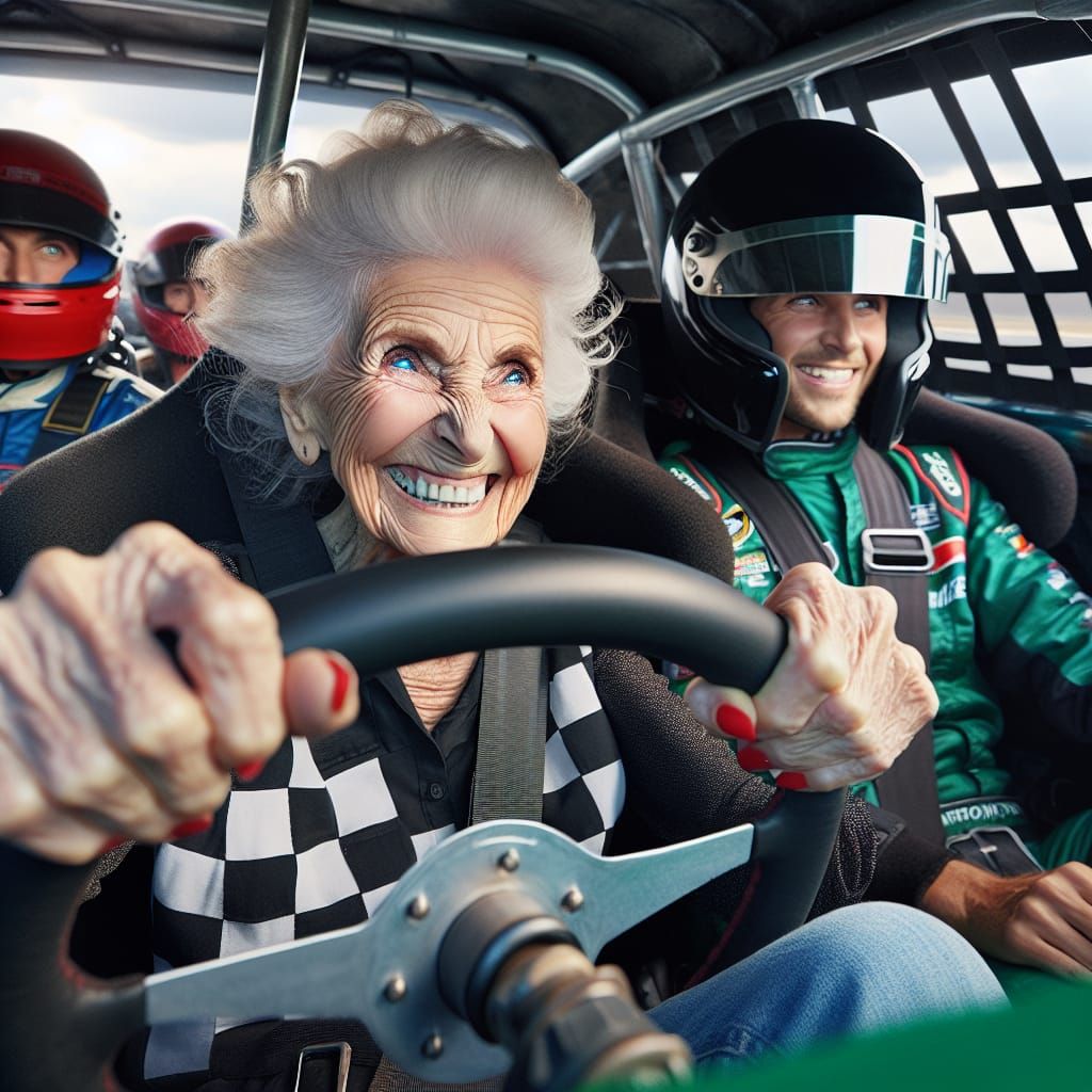 Elderly Woman's Thrilling NASCAR Race Debut