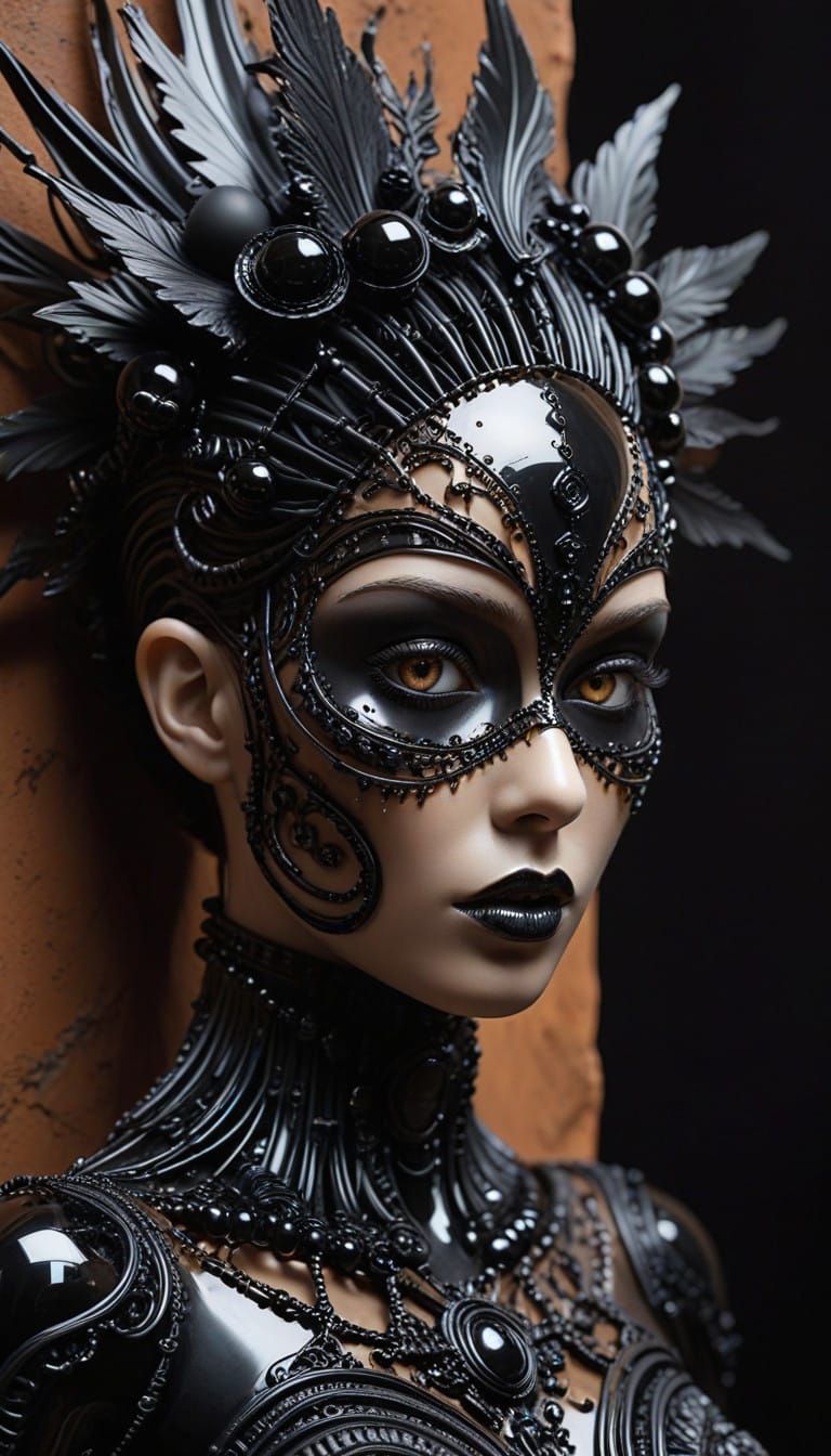 Surrealistic Digital Artwork Featuring an Elegant Black Onyx...