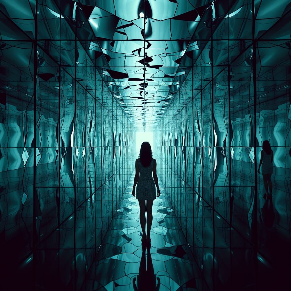 Ethereal Woman in Kaleidoscope of Reflections