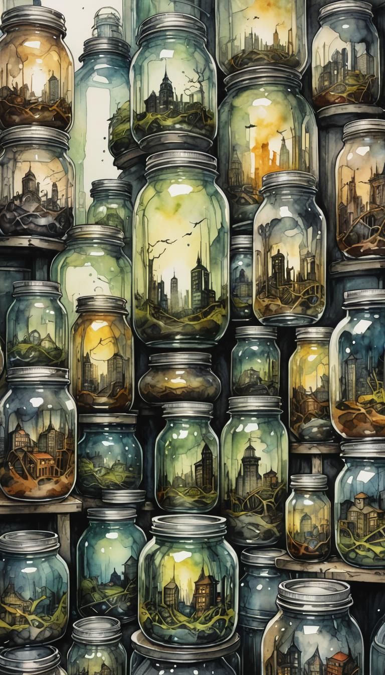 Cities in Jars: Post-Apocalyptic Watercolor Art