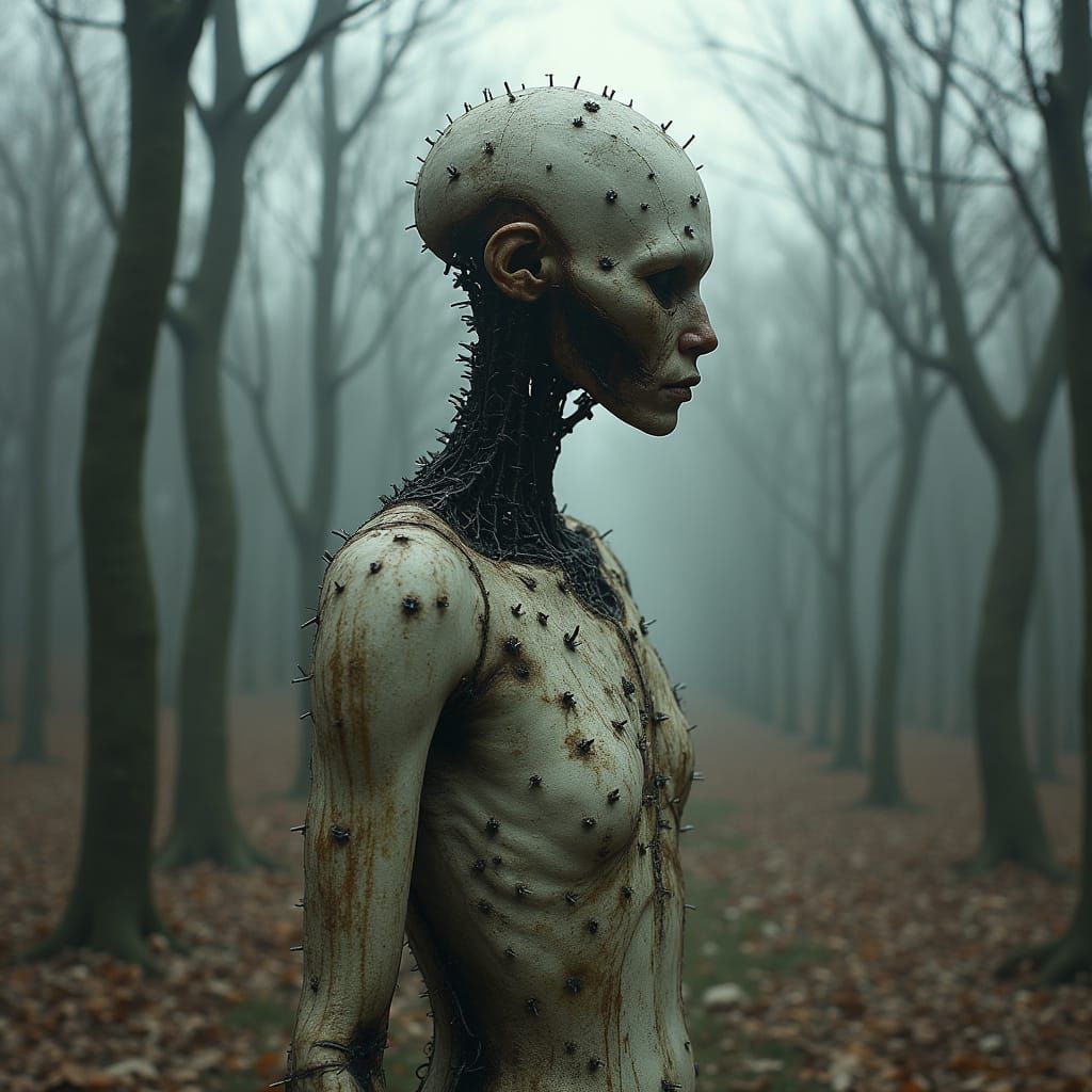 Stapled Humanoid in Skeletal Forest: Biomechanical Surrealis...