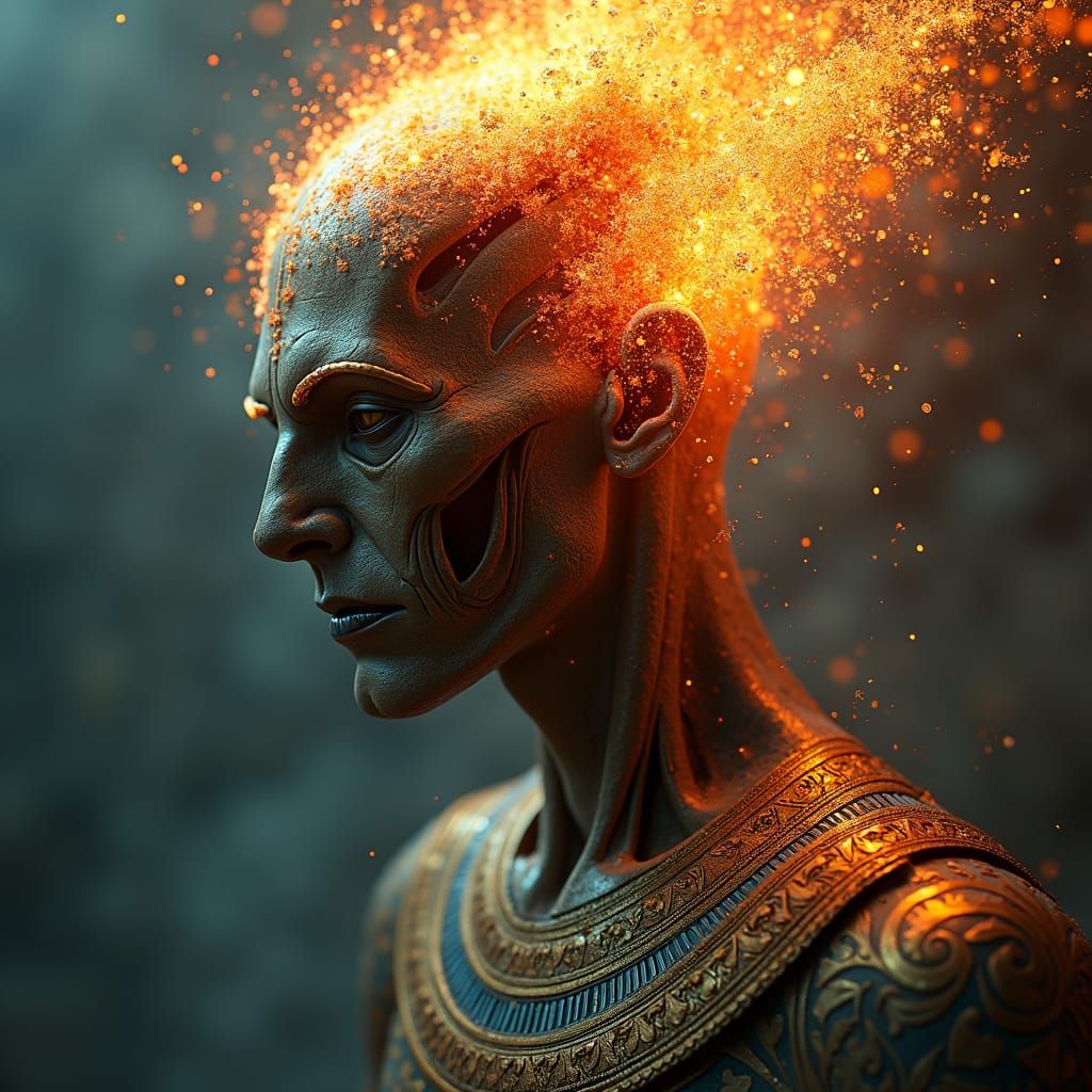 Egyptian Pharaoh Explosion: Mystical Art Nouveau Portrait