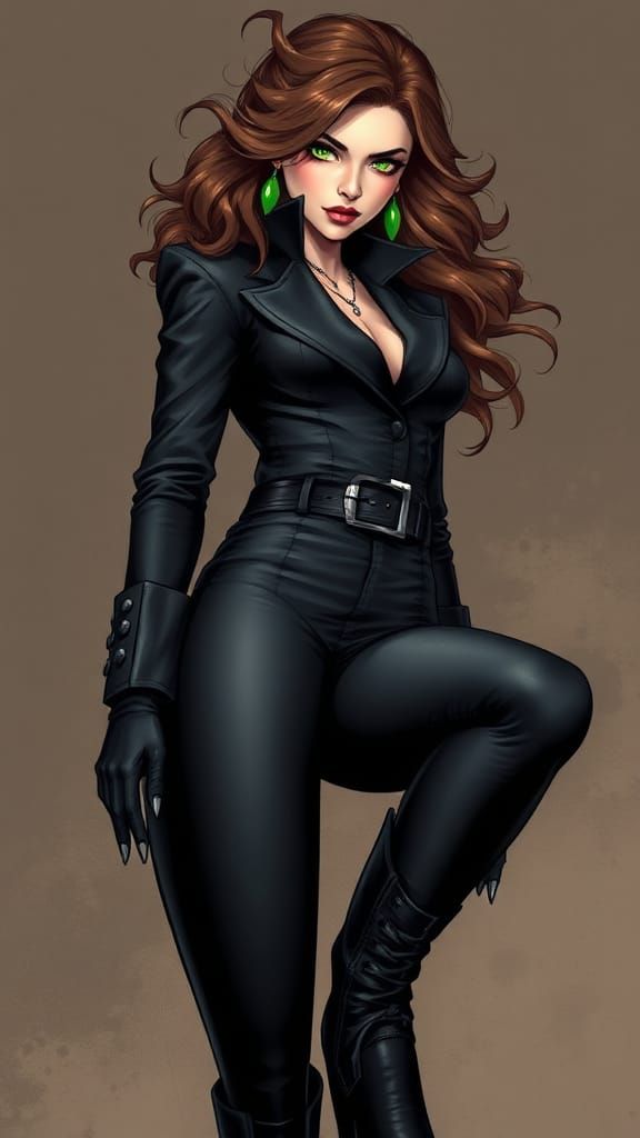 Elegant Woman in Black Suit: Comic Art Masterpiece