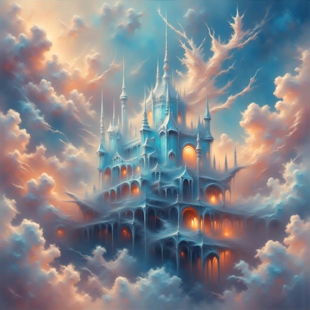 Ethereal Blue Victorian Castle Soars in the Skies