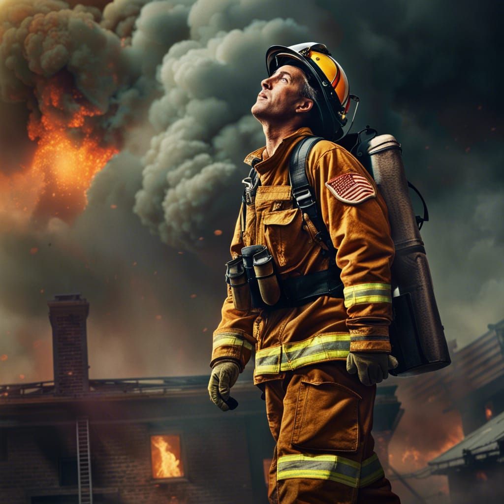 Firefighter's Heroic Gaze in Americana Style