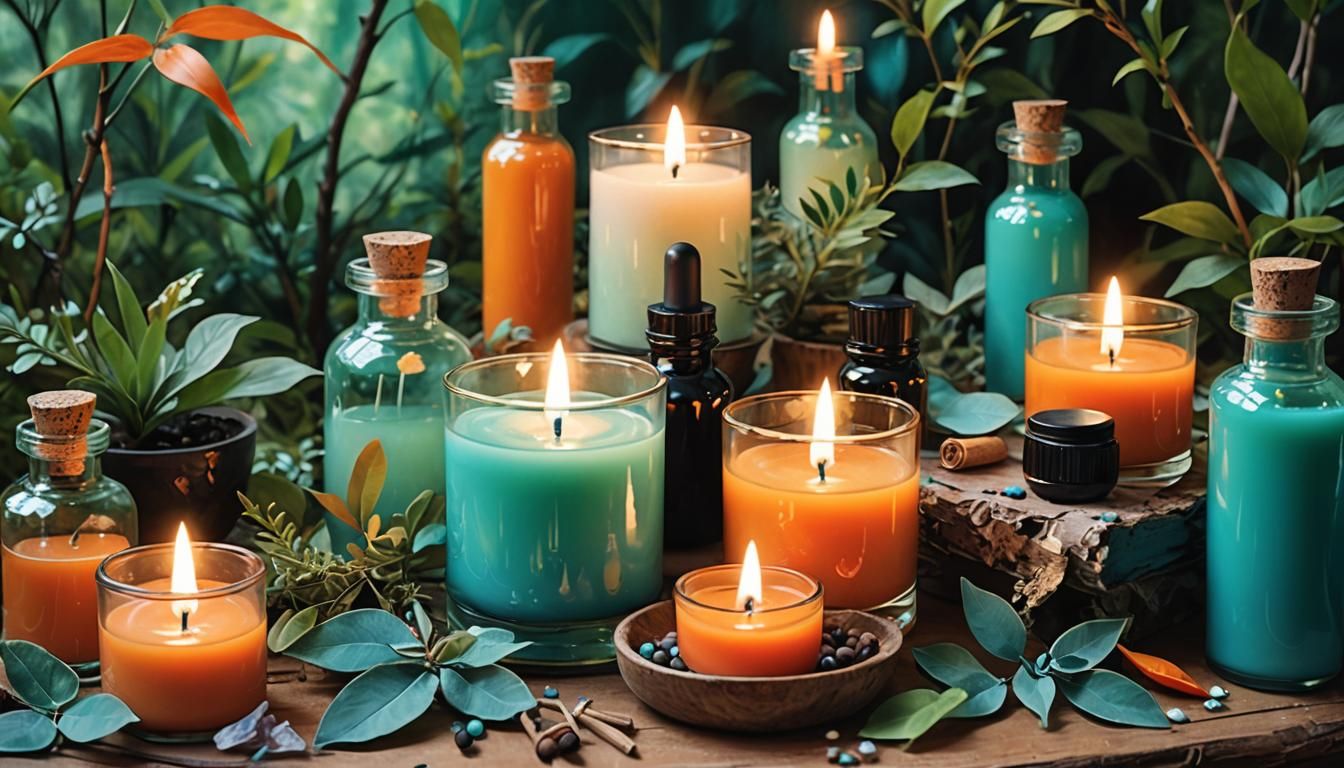 Abstract Aromatherapy Set in Forest, Expressionist Style