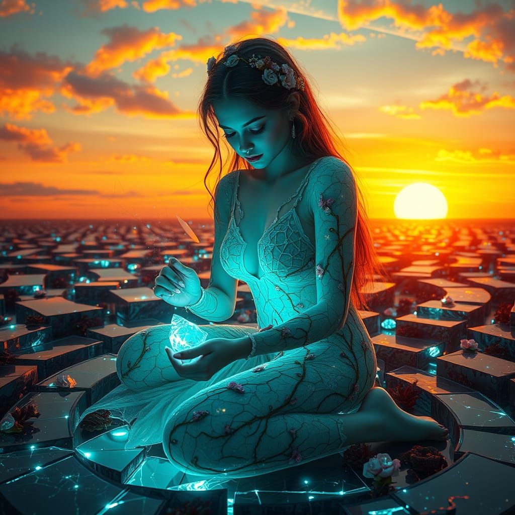 Ethereal Labyrinthine Goddess in Sunset Glory