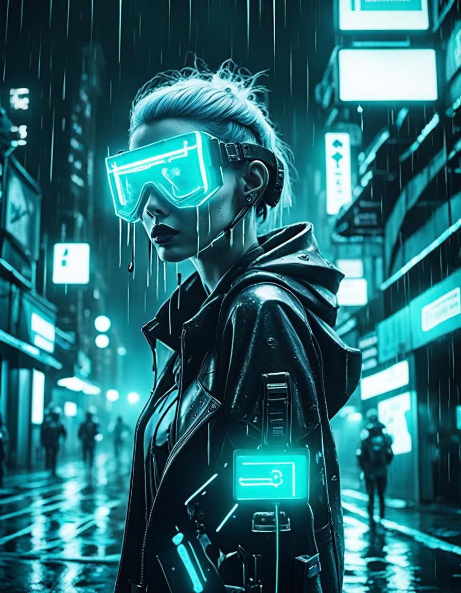 Cyberpunk Girl with Neon Cybernetic Implants