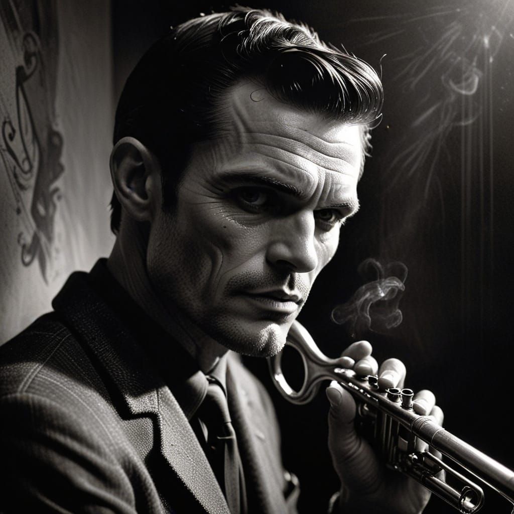 Chet Baker: Hyper-Detailed Graphite Portrait in Sin City Sty...