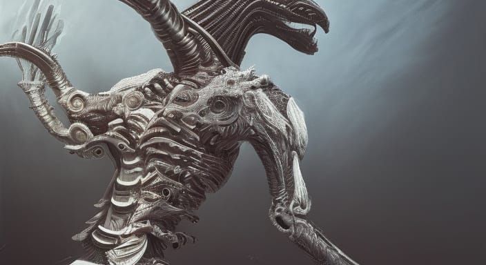 Xenomorph Rooster in Gothic Sci-Fi Horror Style