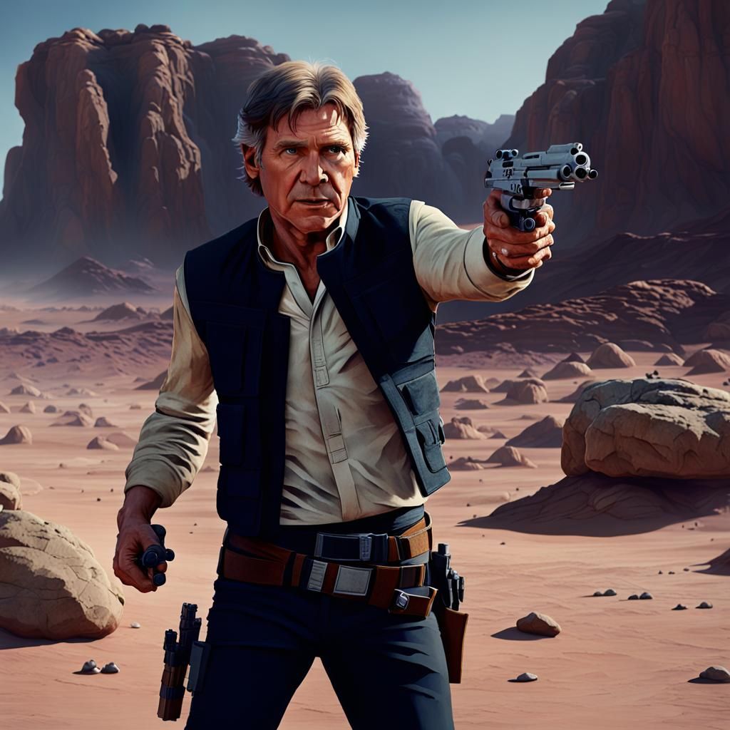 Han Solo Blaster Pistol Desert Scene in 8k