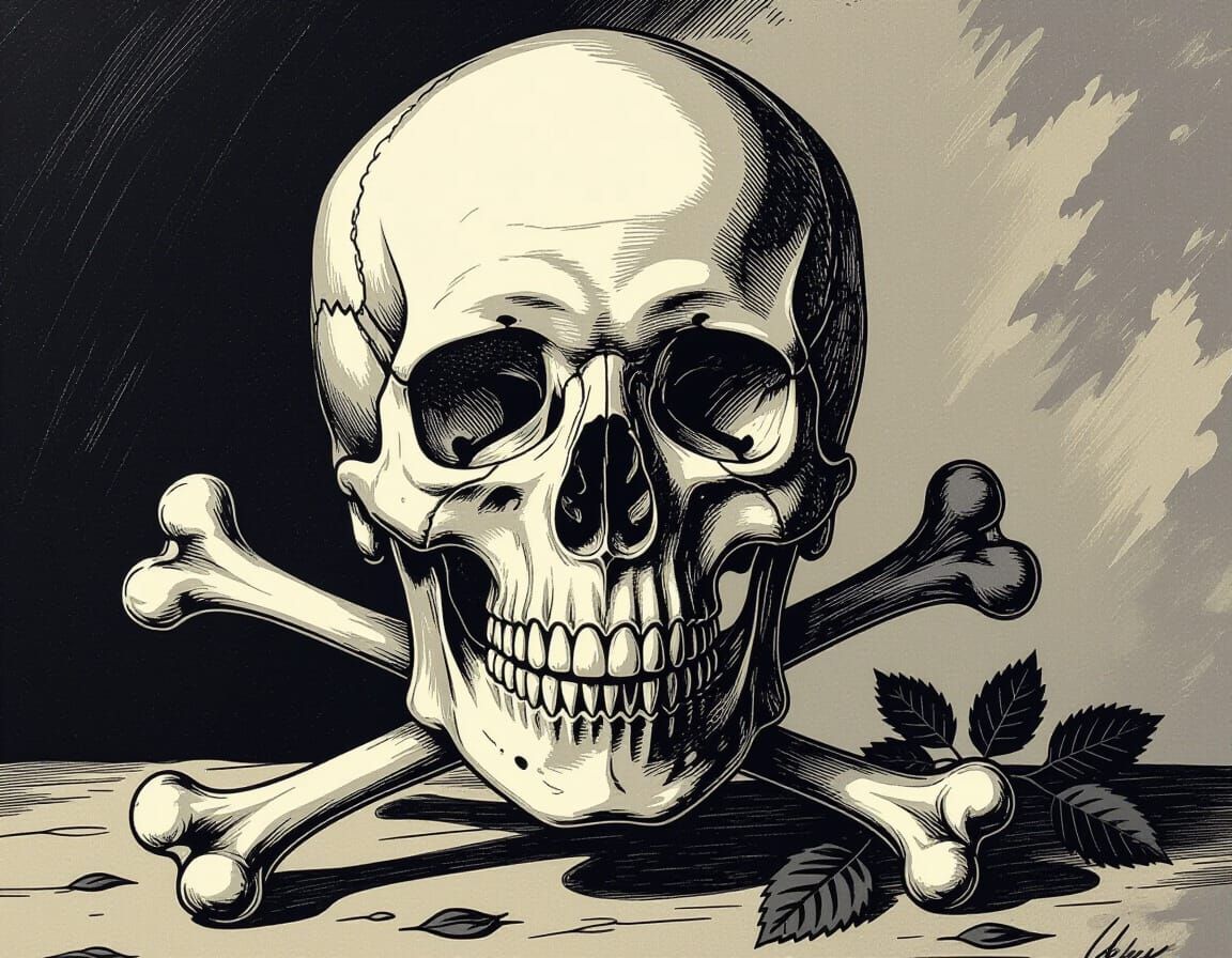 Skull and Crossbones in Dramatic Chiaroscuro Lighting