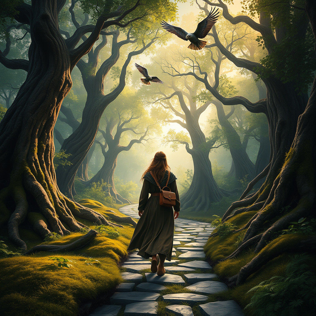 Woman's Forest Journey: Fantasy Matte Painting