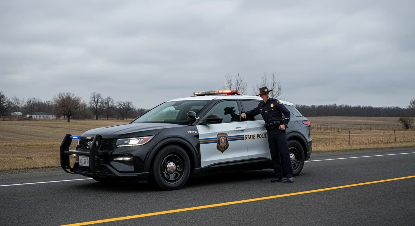 Futuristic Police SUV Patrolling Rural Indiana Highway