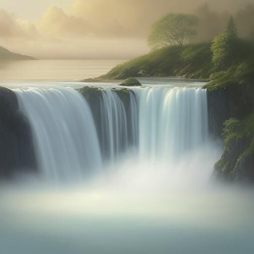 Surreal Waterfall in Teacup: Dreamy Oil Painting