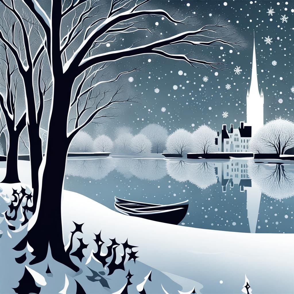 Surreal Frostscape with Impossible Buildings and Air Balloon...