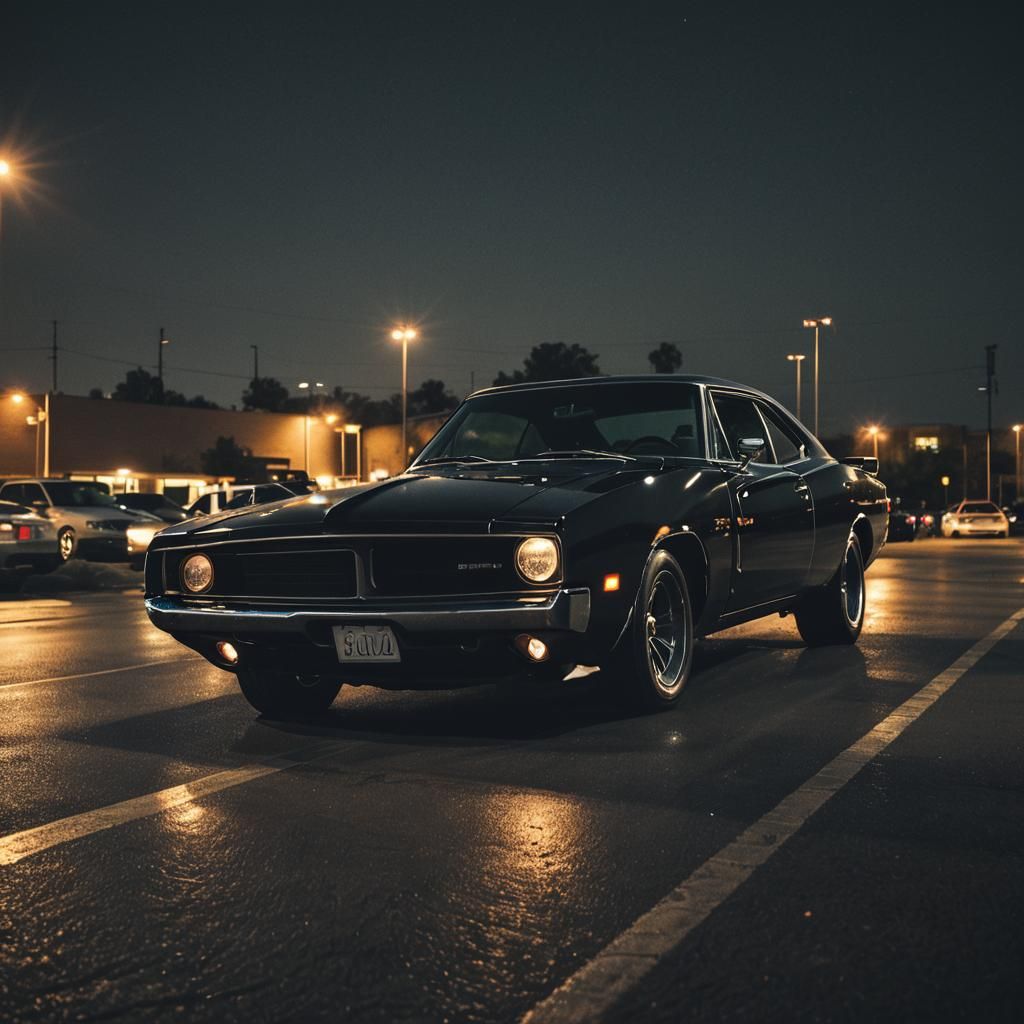 Black Dodge Charger in Dark Cinematic Style