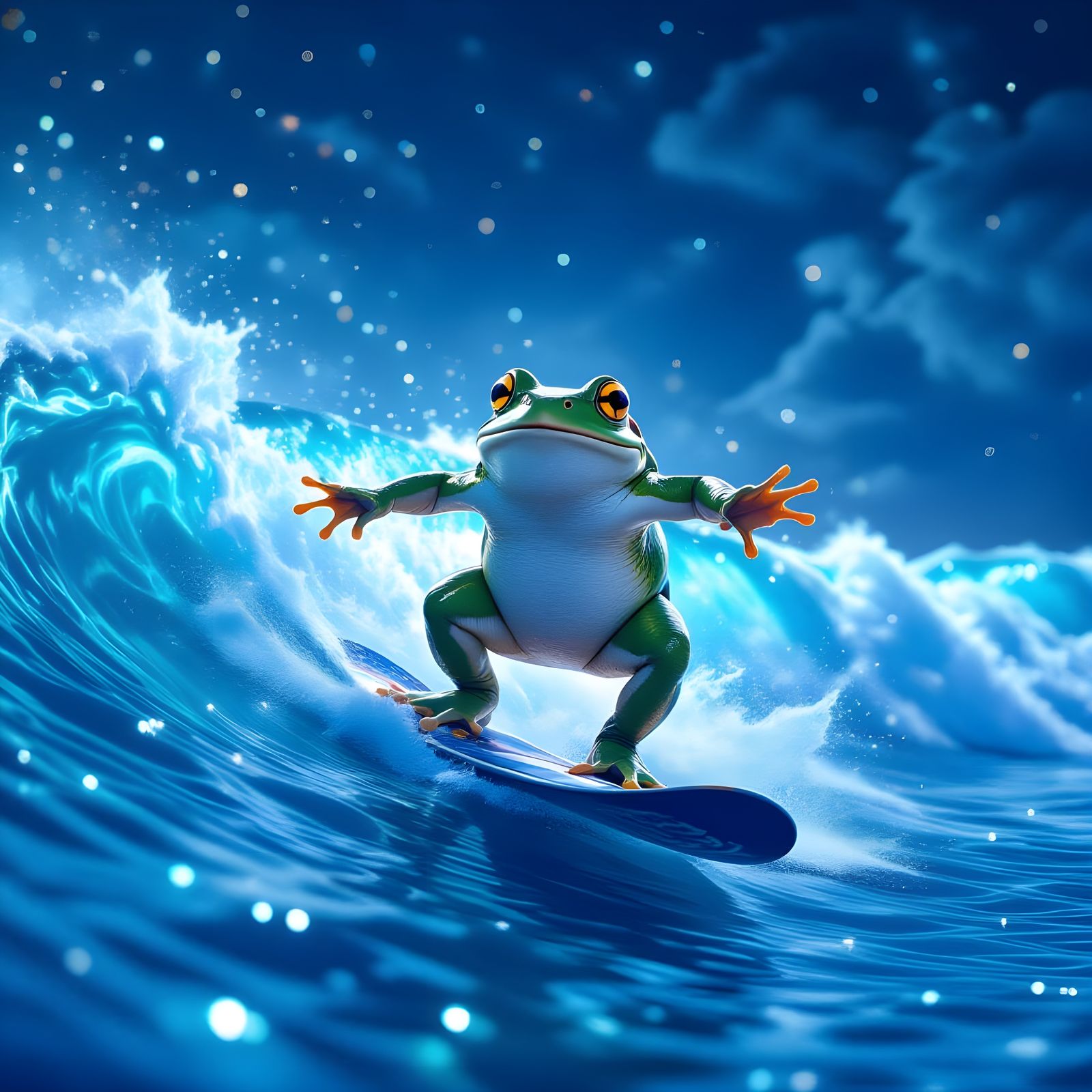 Frog Surfer Riding Ocean Waves in Epic Digital Painting