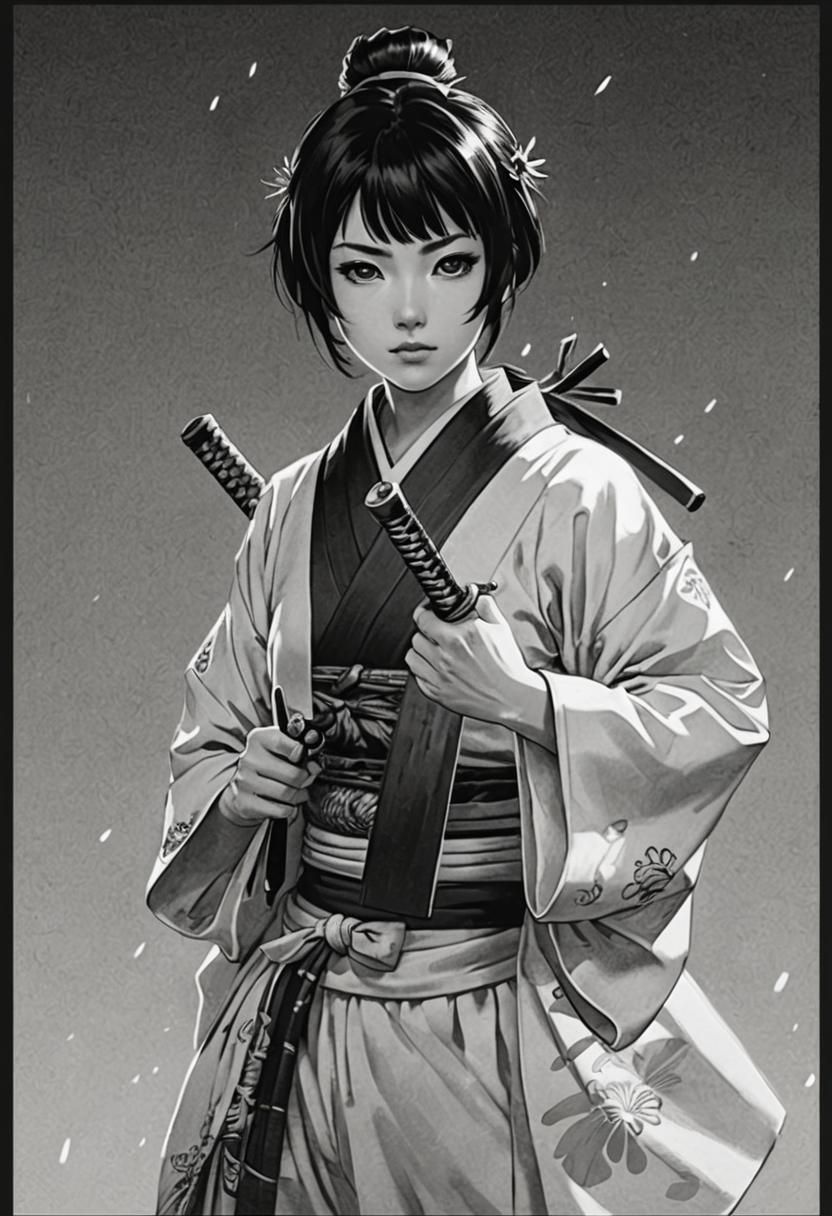 Samurai Girl with Sword in Manga Style