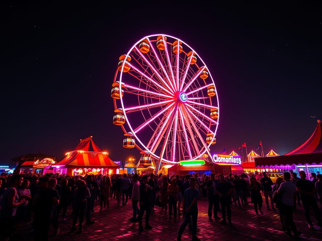 Hyper-Realistic Nighttime Carnival Scene with a Majestic Fer...