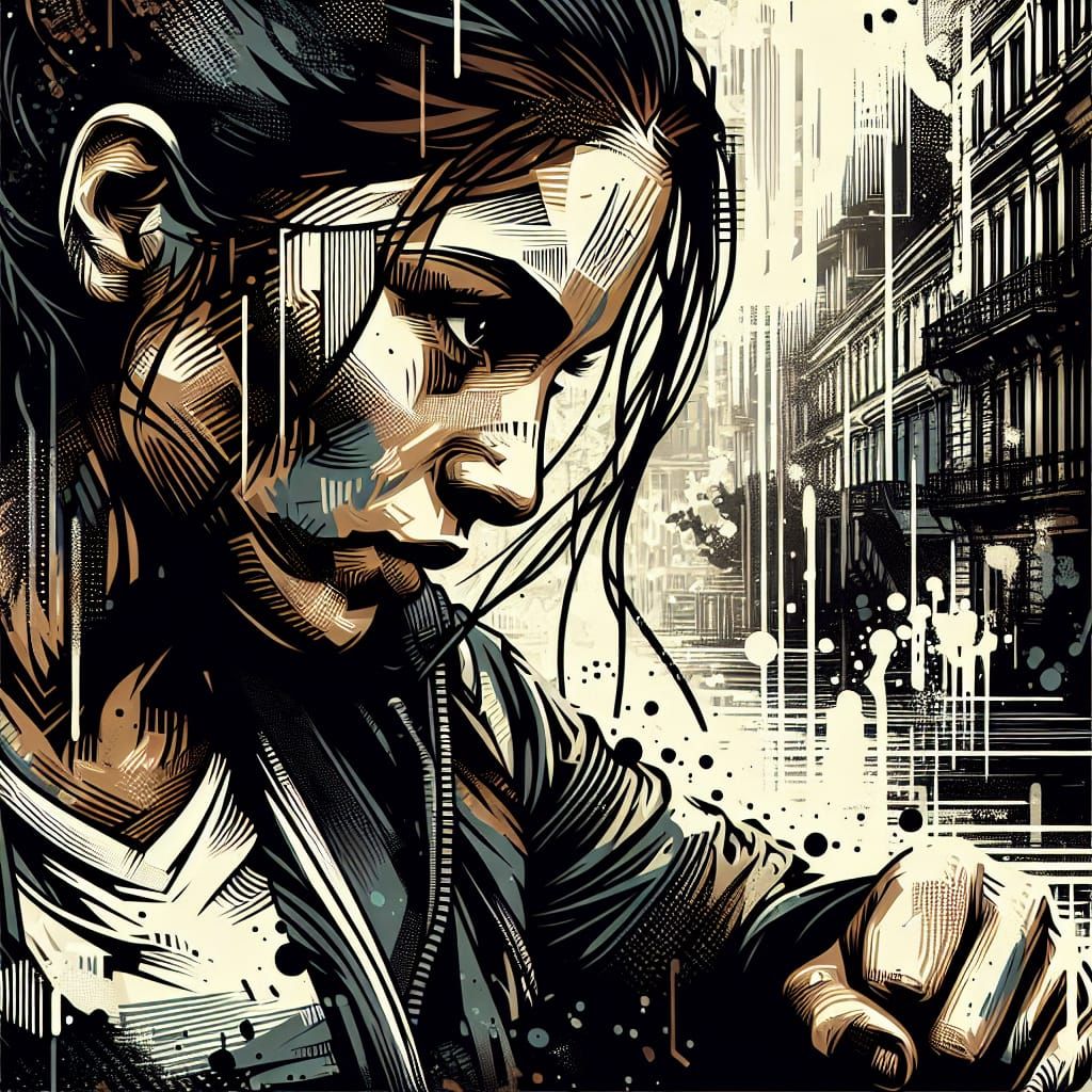 Determined Woman Poised for Kiss in Urban Street