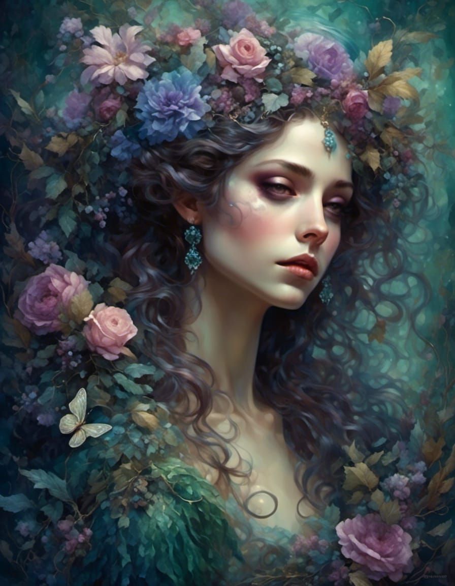 Magical Figure in Blue, Purple, and Green Hues