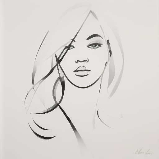 Minimalist Line Art Woman Portrait with Watercolor