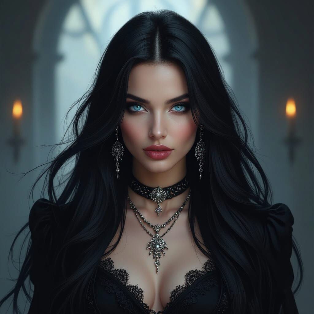Mysterious Gothic Woman Portrait in Classical Style