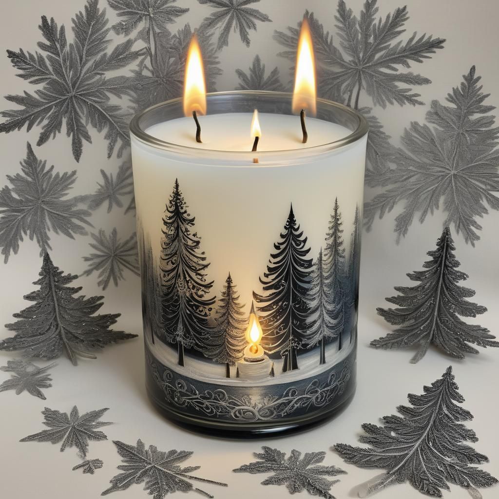 Christmas Tree Candle Scene in Art Nouveau Style