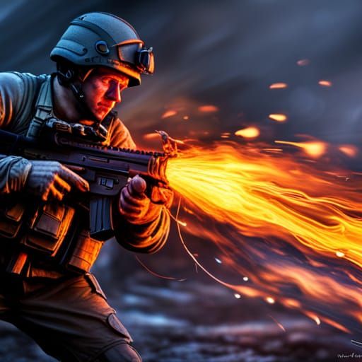 Hyperrealistic Flame Thrower in Cinematic Style