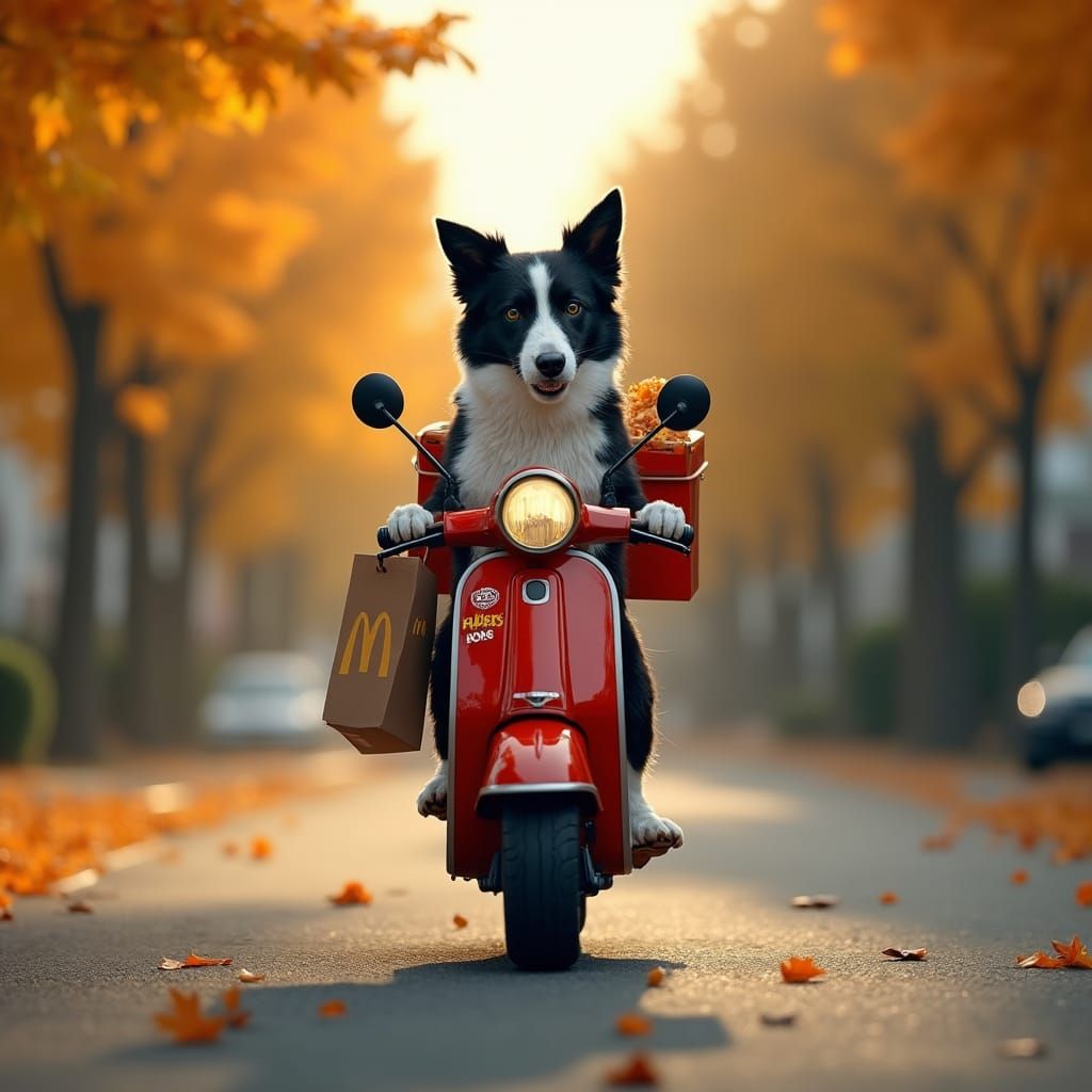 Border Collie Delivers McDonald's on Moped