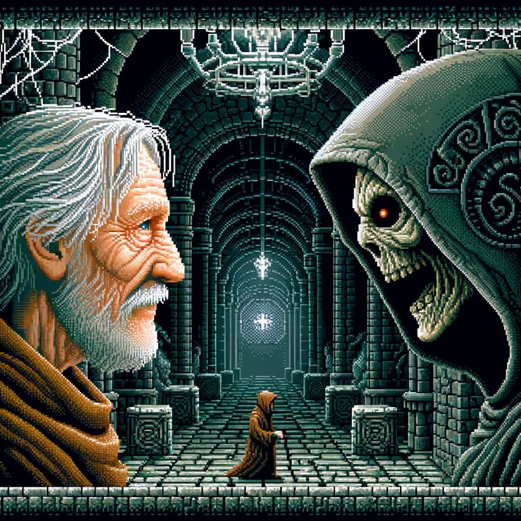 Mage's Last Stand: 8-bit Pixel Art Confrontation