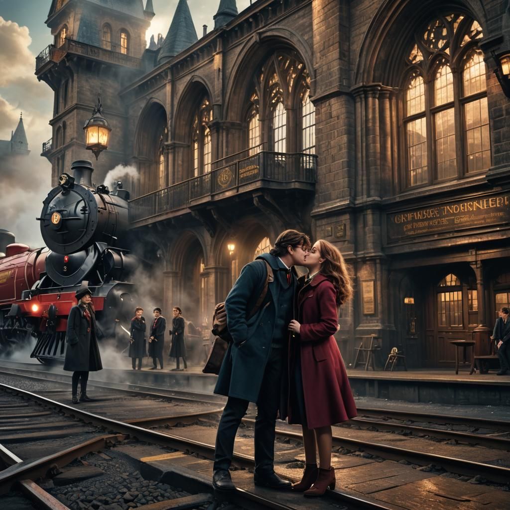 Harry Potter and Hermione Granger Kiss: Matte Painting