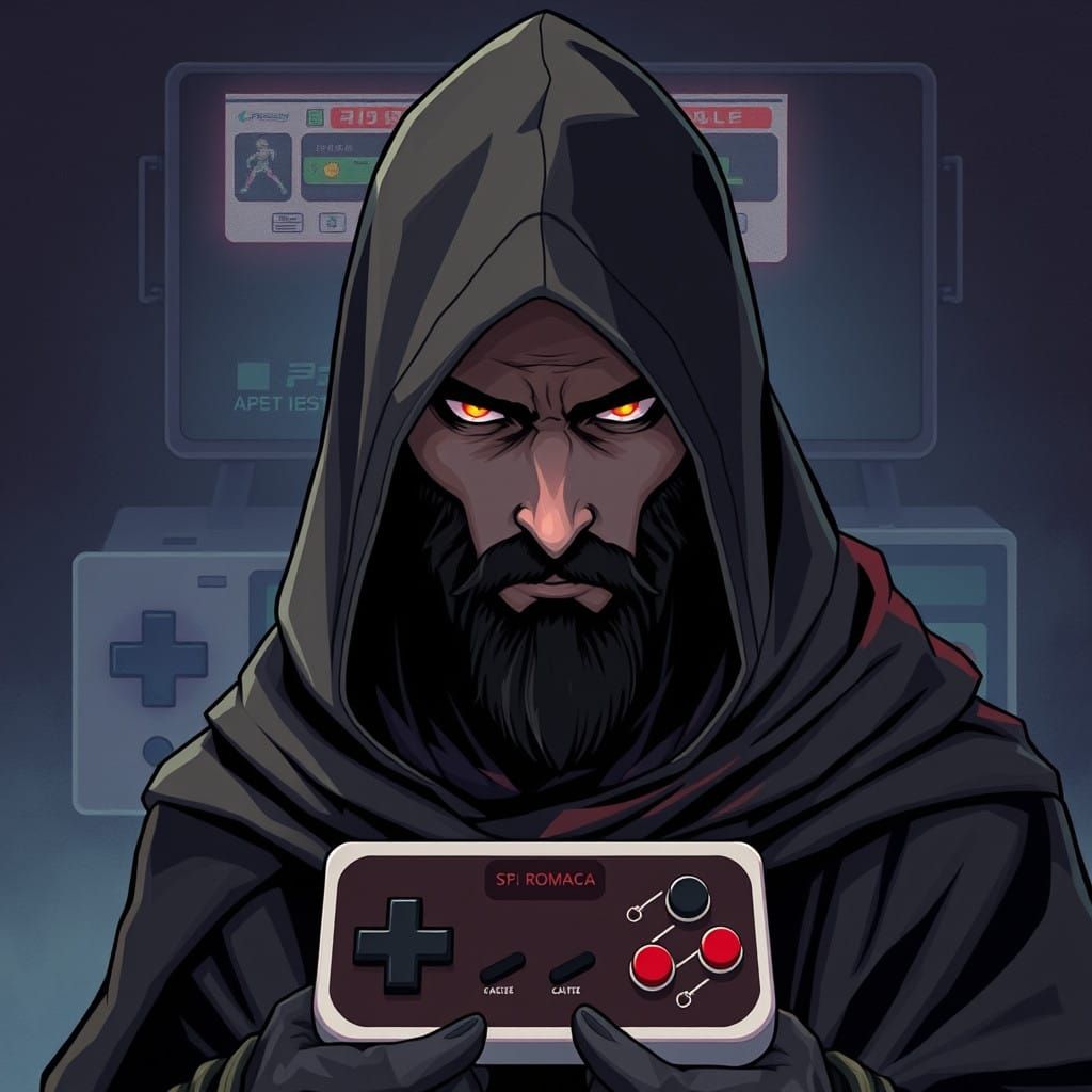 Mysterious Dark Sorcerer in Retro Gaming Style