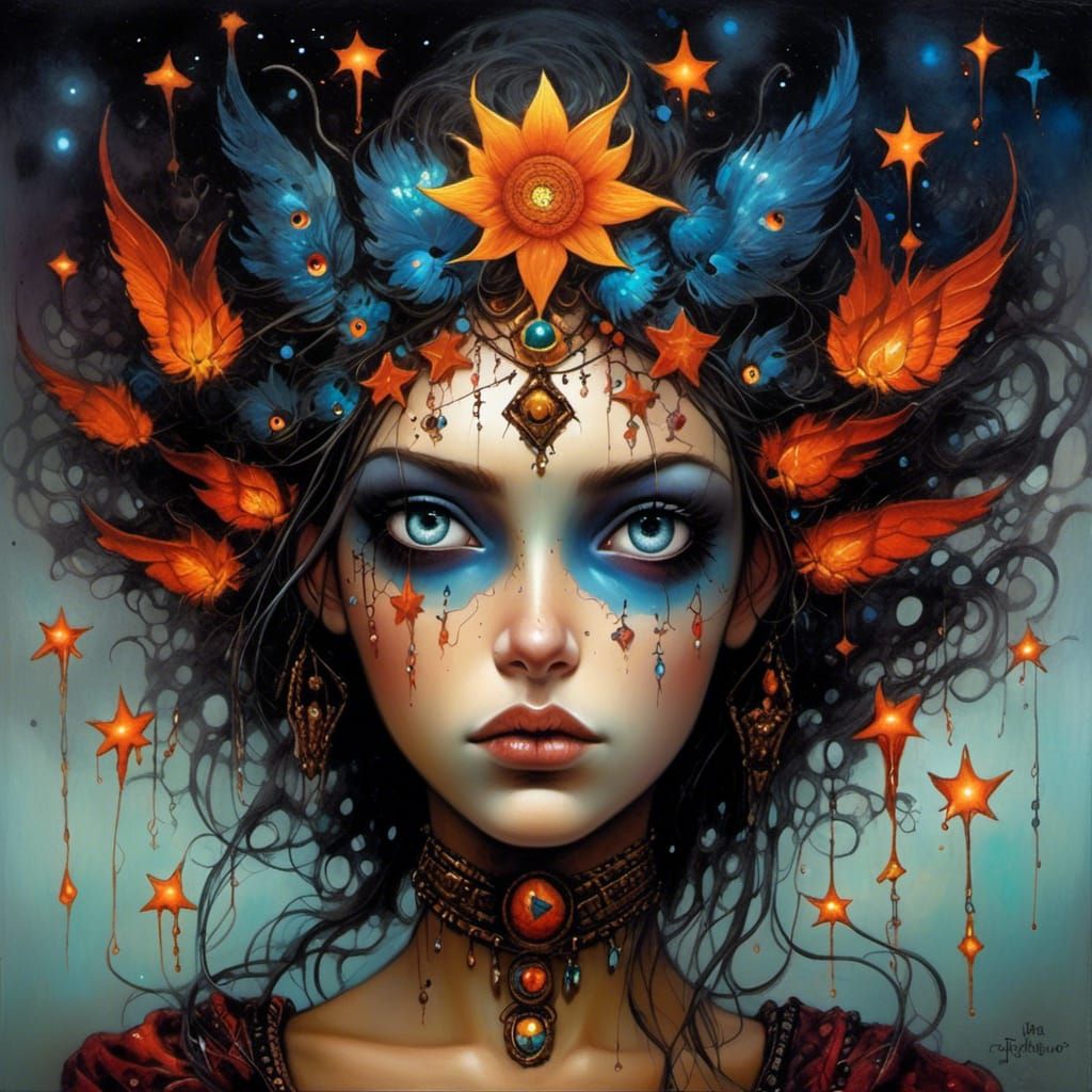 Fire Elemental Goddess in Pop Surrealism Style