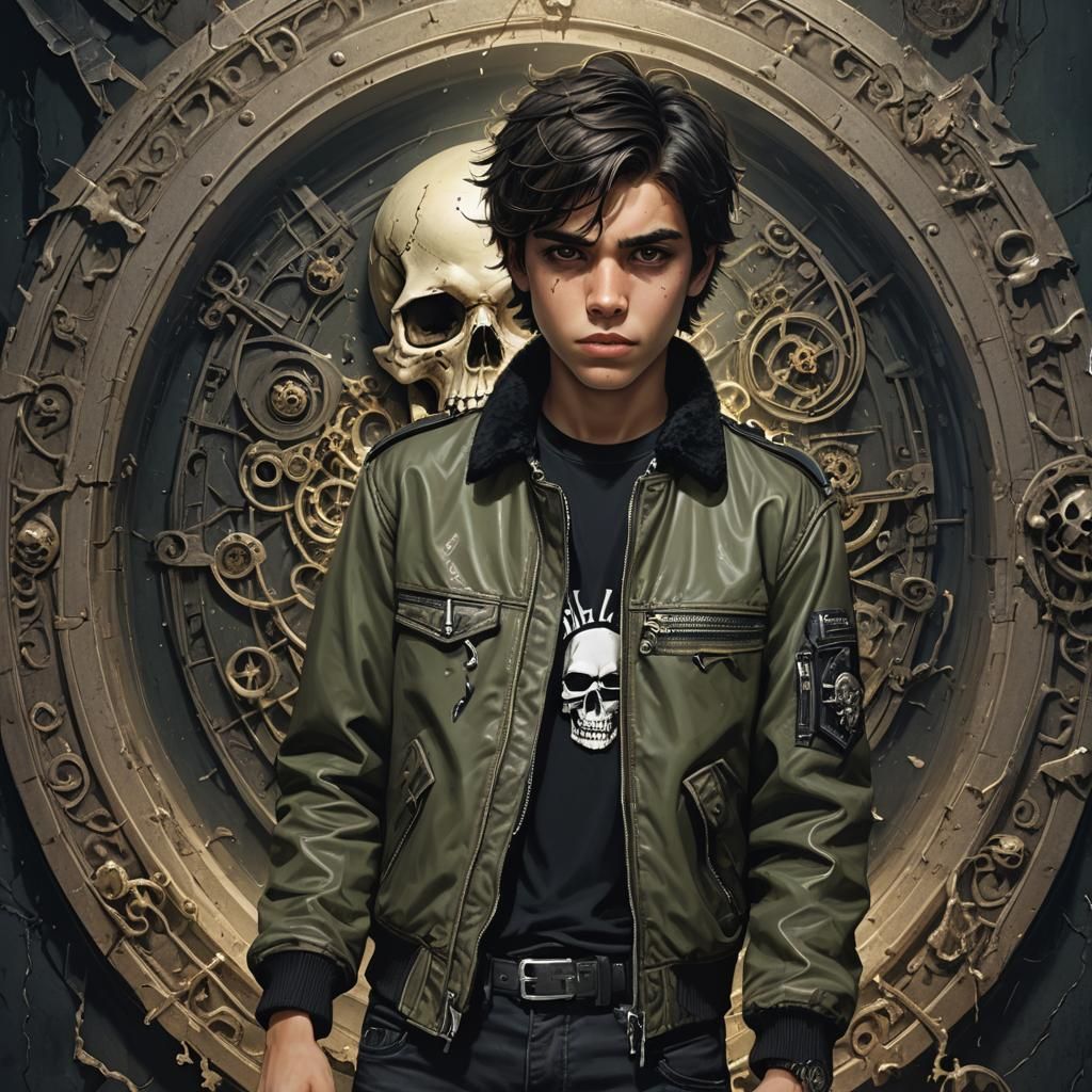 Brooding Teenager in Aviator Jacket: Fantasy Art