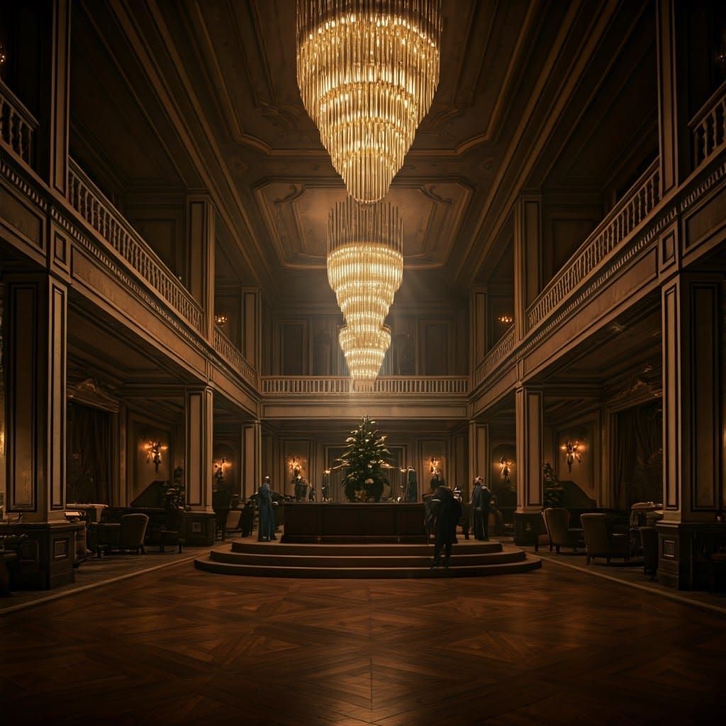 Elegant Hotel Lobby in Film Noir Style