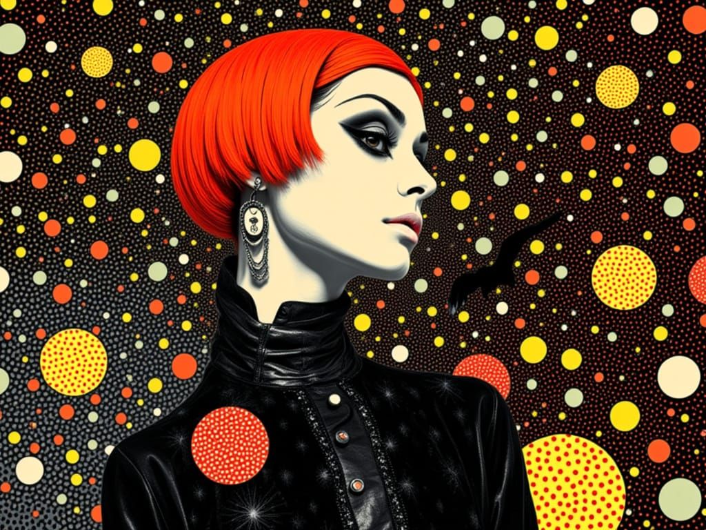 Mid-Century Pop Art Gothic Woman by Klimt and Kusama